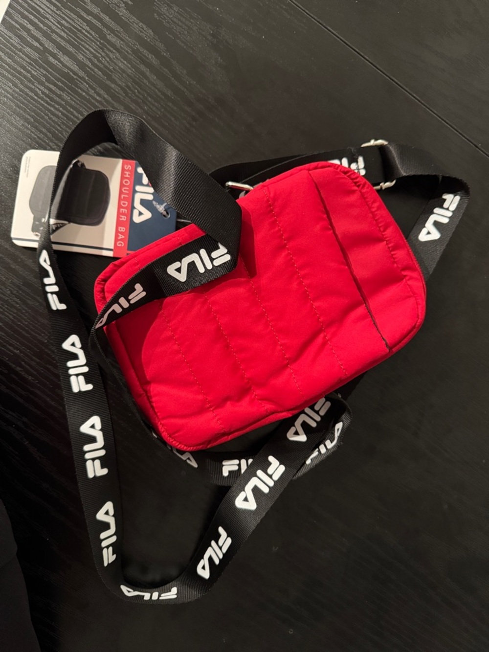 FILA Red Quilted Belt/Crossbody Bag with Branded Black Strap